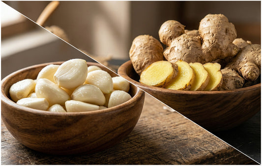 peeled garlic and ginger