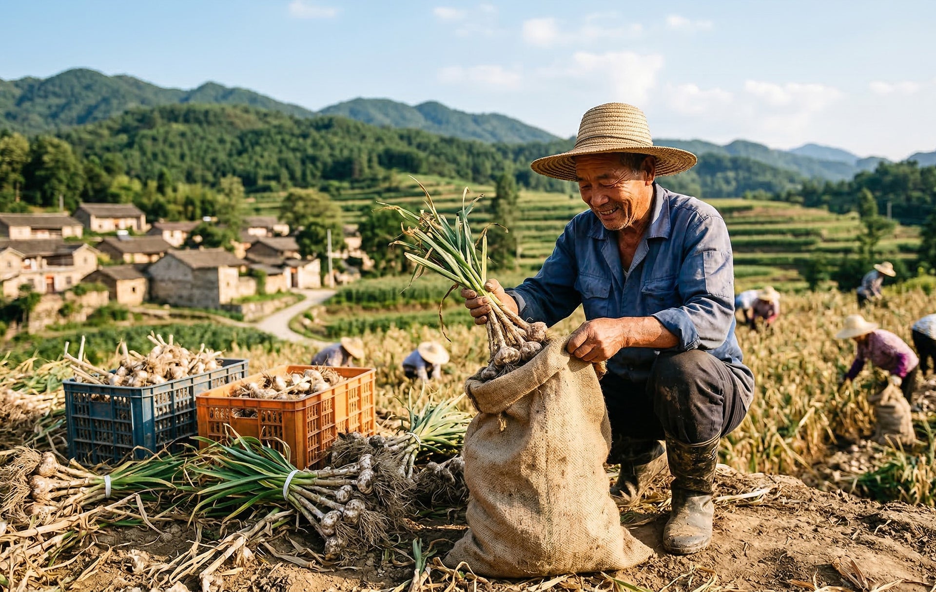 From Farm to Table: Hand-sorting our fresh, export-grade garlic at the source.